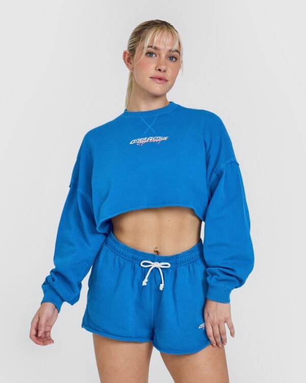 Raw Lounge Crop Sweatshirt with Graphic | Retro Blue