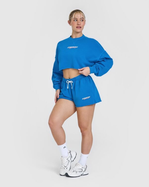 Raw Lounge Crop Sweatshirt with Graphic | Retro Blue - Image 3